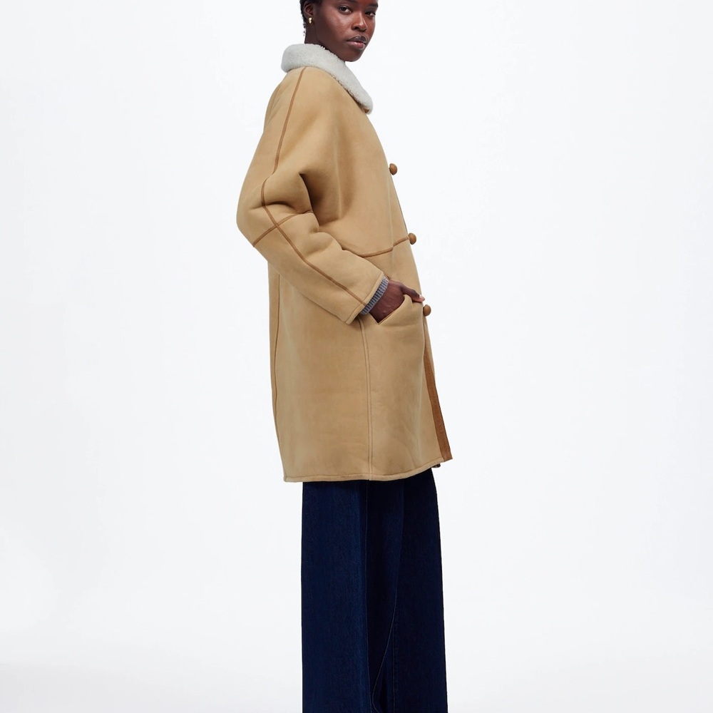 Madewell Suede Oversized Long Jacket (Shearling Coat) Size M NWD $950 NT638 - Picture 4 of 16